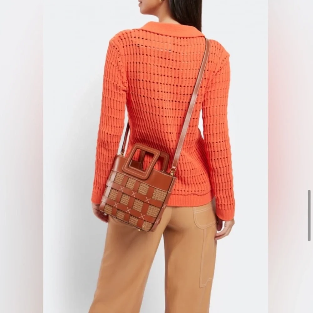 STAUD Raffia Mini Shirley Bag Brown Leather - Picture 2 of 10